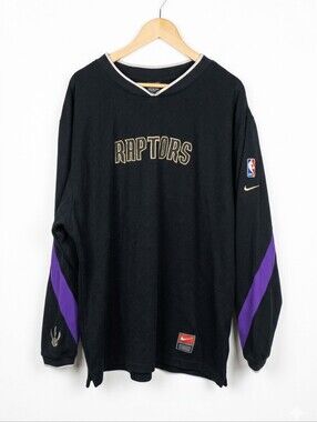Vintage Nike Black Raptors Long Sleeve Pullover with Purple Sleeve Panels